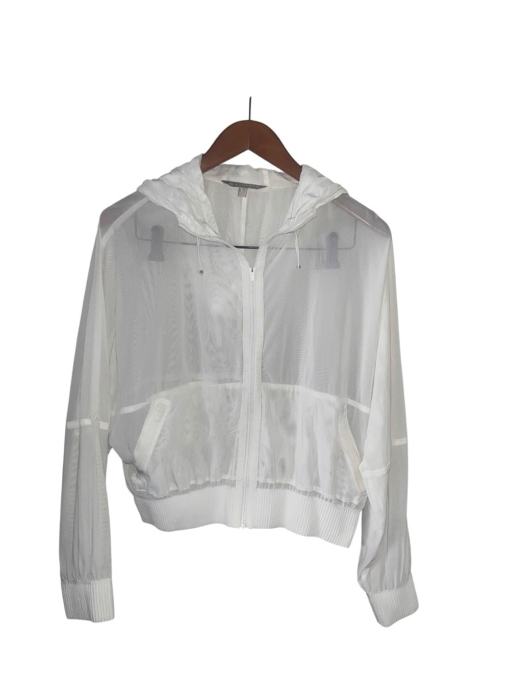 Athleta White Mesh Hooded Bomber Jacket
